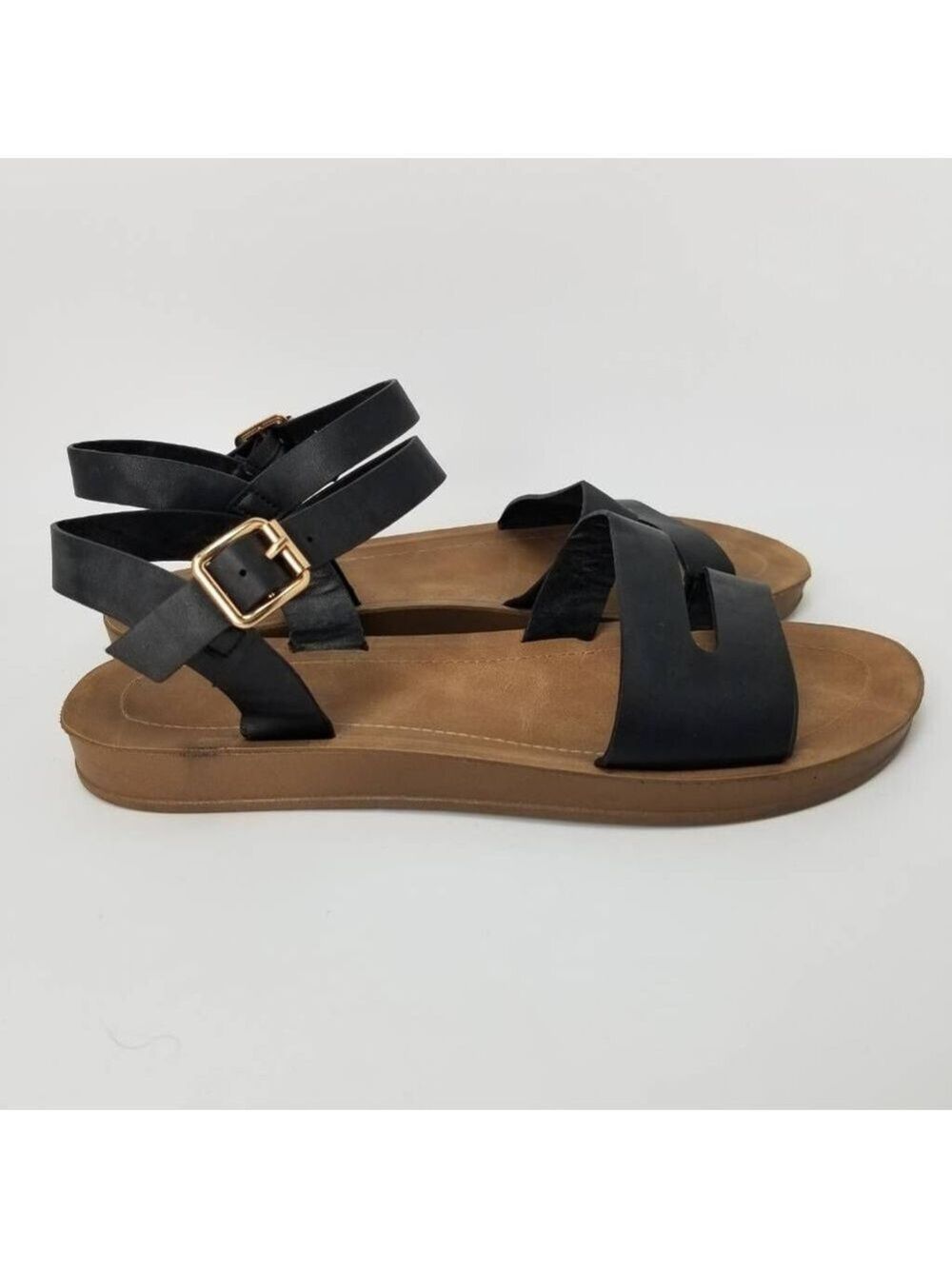 Rouge Helium Womens Ankle Strap Sandals Black Cut Out Adjustable Buckle Size 9